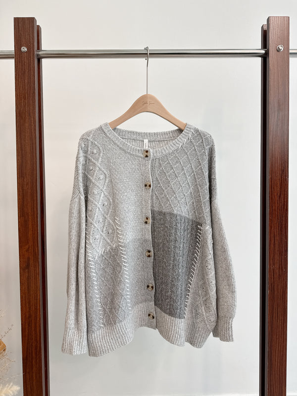 2510079 LUP Multi Pattern Knit Cardigan - Grey