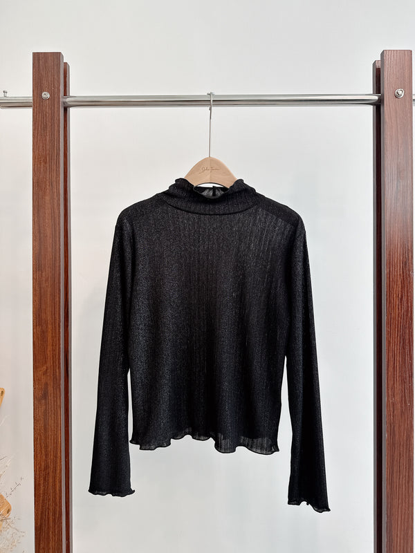 2510067 PF Rib High Neck Striped Top - Black