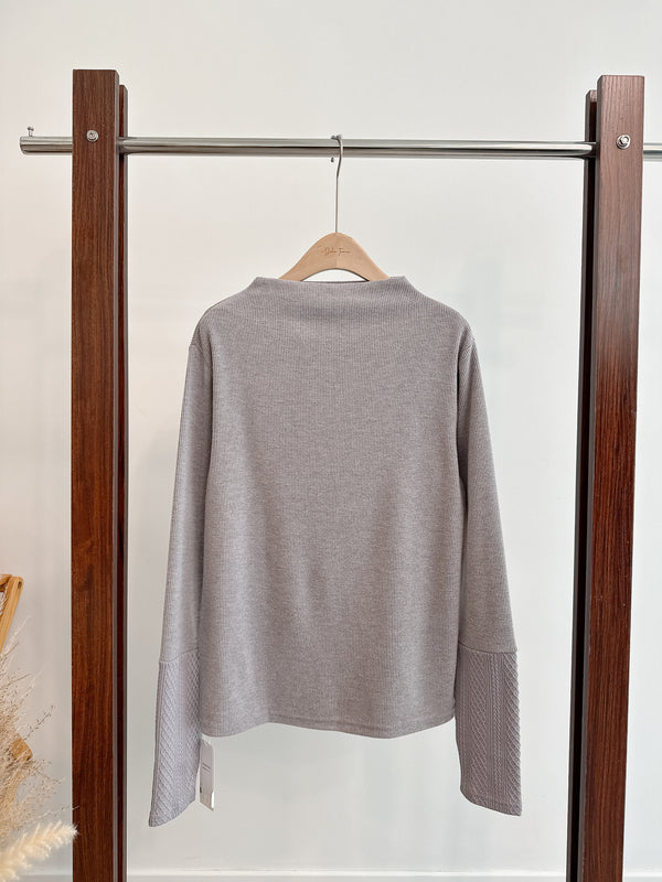 2510058 MMO Rib x Jacquard Bottle Neck Top - Grey