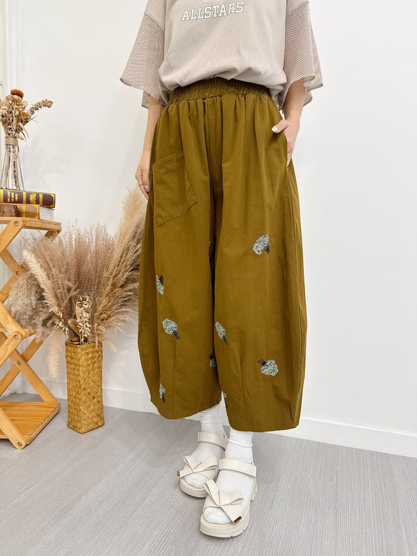 2507025 TU Bouquet EMB Wide Pants - Olive