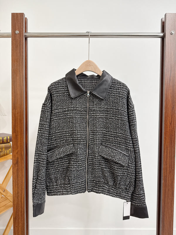 2510087 RO Check Faux Leather Blouson - Black