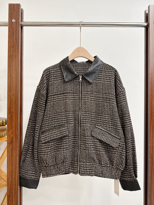 2510087 RO Check Faux Leather Blouson - Brown