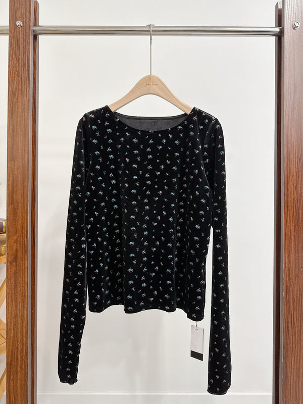 2510093 RO Flower Velvet Fingerless Top - Black