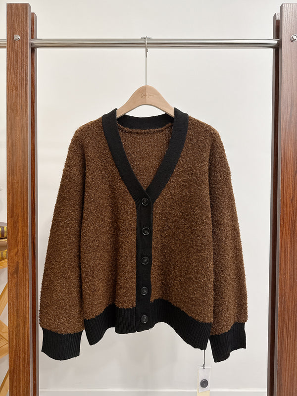 2510088 RO Loop Yarn Scheme Knit Cardigan - Brown