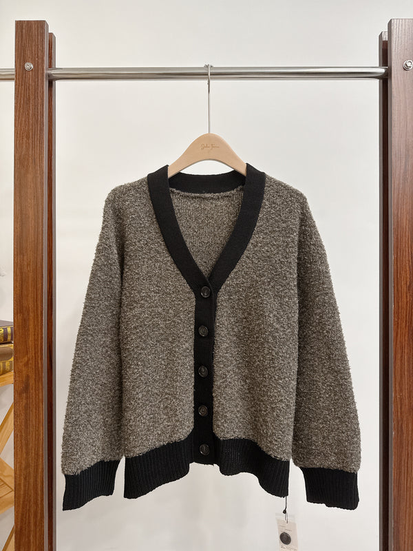 2510088 RO Loop Yarn Scheme Knit Cardigan - Charcoal
