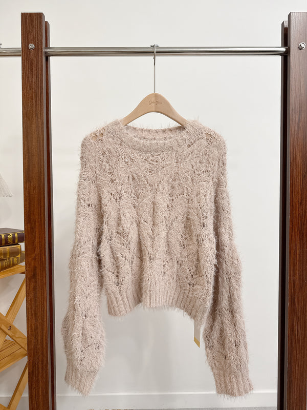 2510089 RO Mohair Feather Openwork Knit Top - Pink