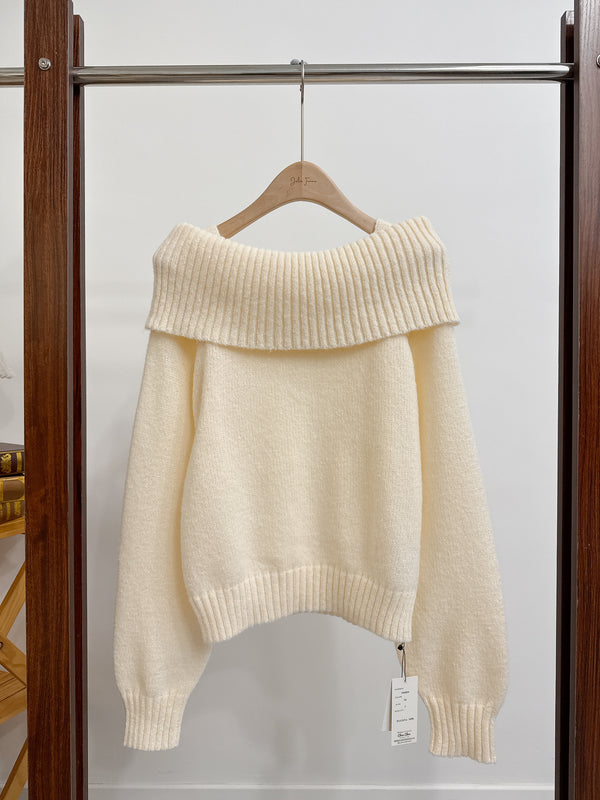 2510090 RO Mohair Touch Off Shoulder Knit Top - Ivory