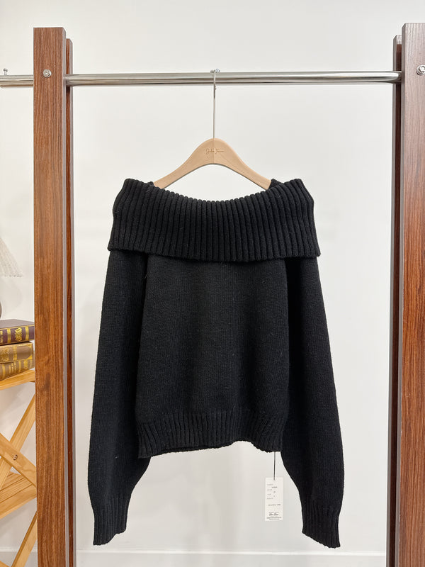 2510090 RO Mohair Touch Off Shoulder Knit Top - Black