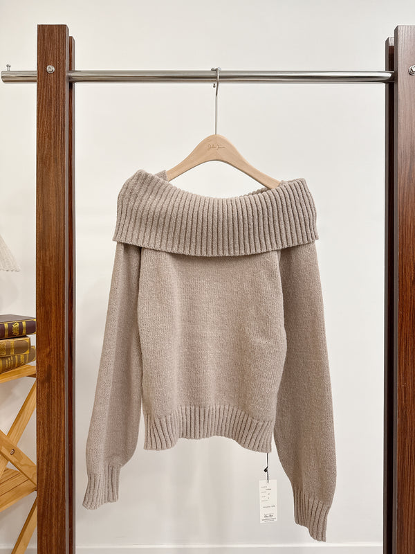 2510090 RO Mohair Touch Off Shoulder Knit Top - Mocha