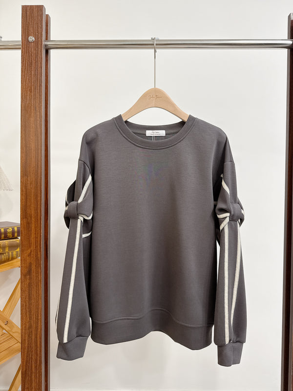 2510094 FA Side Ribbon Sleeve Pullover - Grey