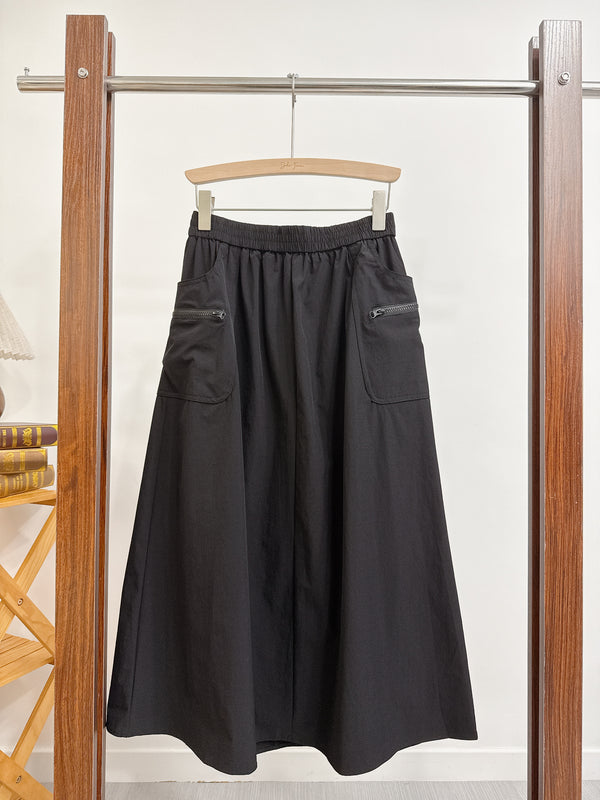 2510096 FA Zipper Pocket A-Line Skirt - Black