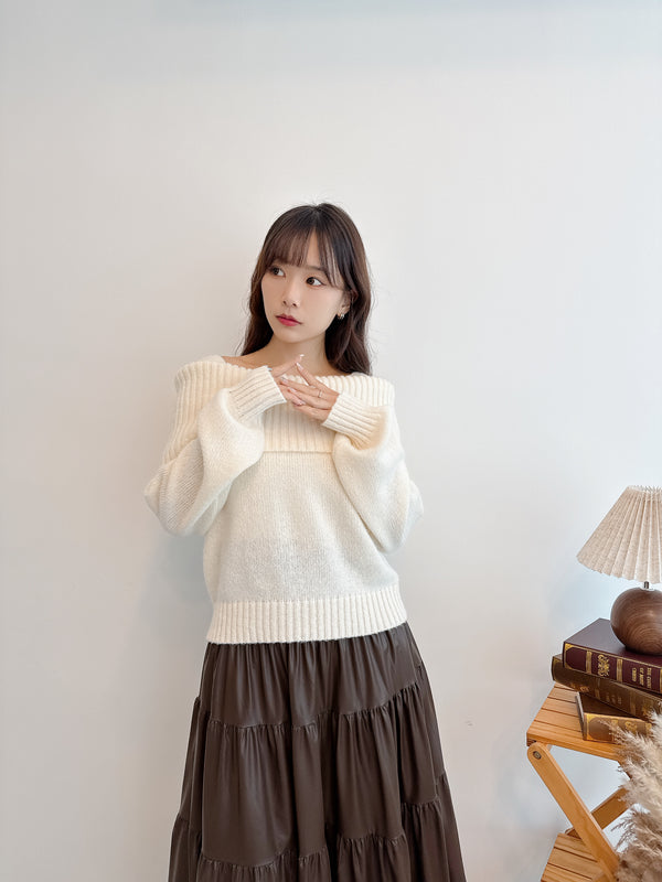 2510090 RO Mohair Touch Off Shoulder Knit Top - Ivory