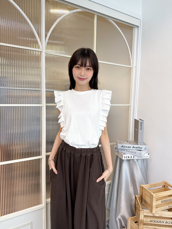 2504087 EM Tuck Frill Sleeveless - White
