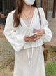 2310020 GL V Neck Drawstring Top - WHITE