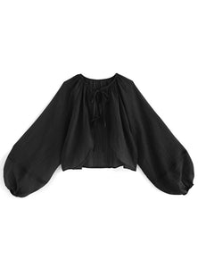 2310028 GL Washed Sheer Ribbon Top - BLACK