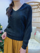 2012035 KR Bat Sleeves Pattern Knit Top - BLACK