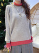 2012038 JF  Bi-colour Turtle Neck Knit Top - MOCHA