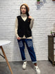 1912095 JF V neck button up vest - BLACK