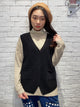 1912095 JF V neck button up vest - BLACK