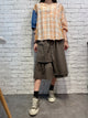 2004039 AU checked denim sleeve top -ORANGE