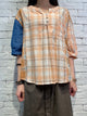 2004039 AU checked denim sleeve top -ORANGE