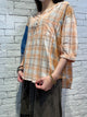 2004039 AU checked denim sleeve top -ORANGE
