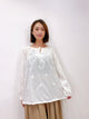 2210077 JP Front Slit Neck Embroidery Top - White