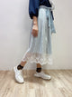 2108060 KR Pattern Tulle Embroidery Hem Skirt - Green
