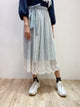 2108060 KR Pattern Tulle Embroidery Hem Skirt - Green