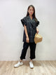 2108117 KR Ruffle Sleeves Vest Coat - Black