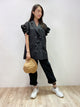 2108117 KR Ruffle Sleeves Vest Coat - Black