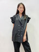 2108117 KR Ruffle Sleeves Vest Coat - Black