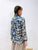 2210045 PG Animals Drawing Shiny Fabric Flare Blouse - Navy