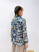 2210045 PG Animals Drawing Shiny Fabric Flare Blouse - Navy