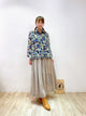 2210045 PG Animals Drawing Shiny Fabric Flare Blouse - Navy
