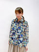 2210045 PG Animals Drawing Shiny Fabric Flare Blouse - Navy